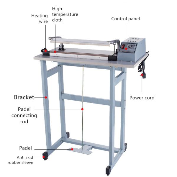 Through Type Foot Pedal Bags Pedal Sealing Machine with Food Grade Cutter and Sealer
