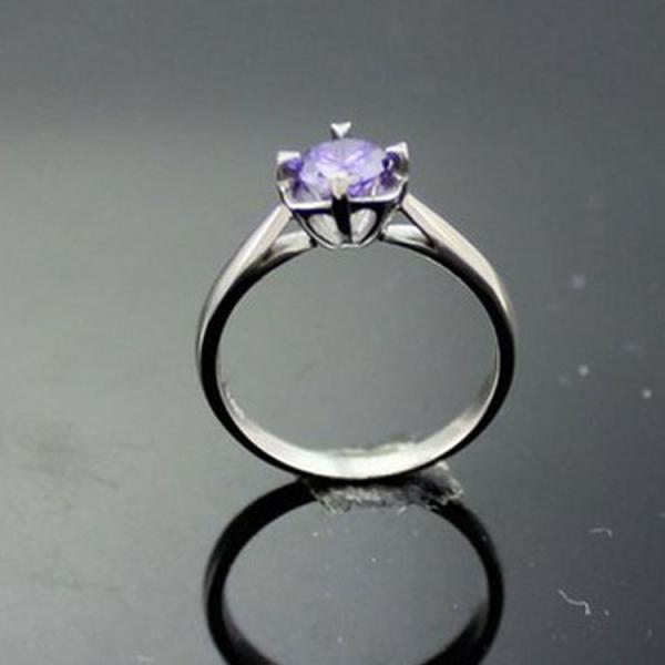 Sterling Silver Round 6mm Create Aemthyat Cubic Zirconia Solitaire Gemstone Ring(F16)