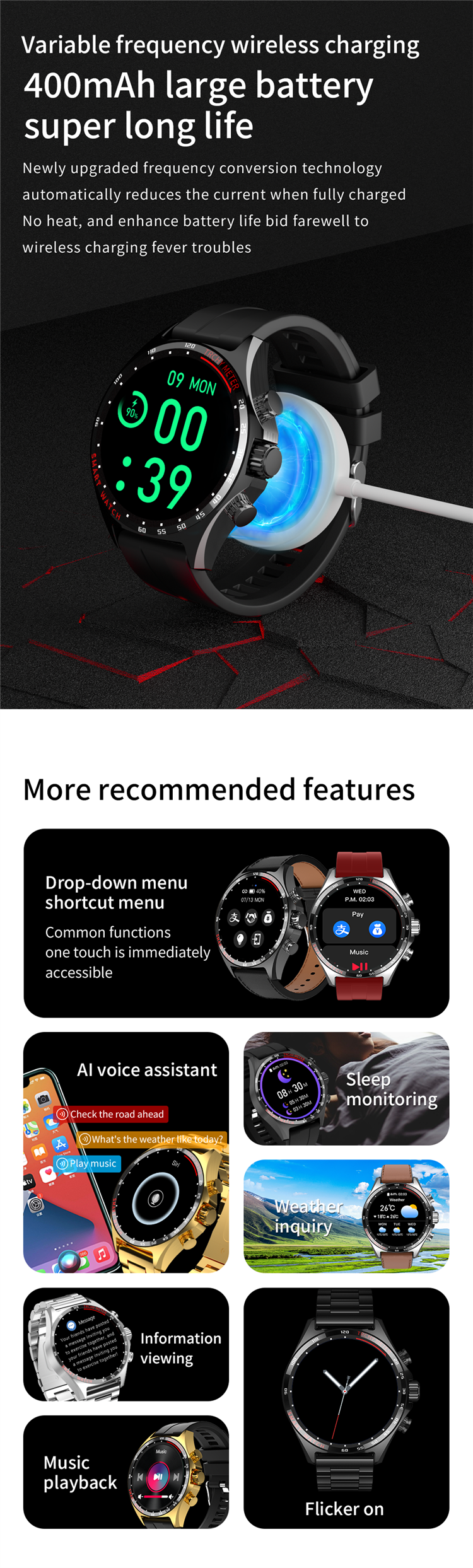 Eraysun Mens Smart Watches Hombre HD Display with Multiple Sports Healthy Monitoring Support NFC Digital Watches
