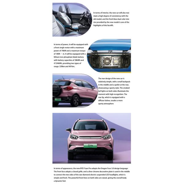 2023 Китай Новое энергетическое транспортное средство 4-колесный внедорожник Автомобили Byd Yuan Pro EV Электромобиль