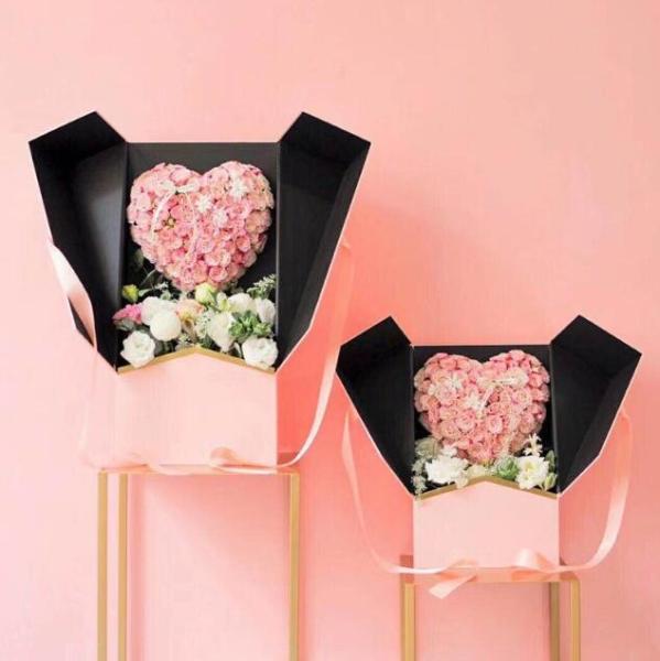 Gift Bouquet Floral Packaging Boxes Custom Flower Long Stem Roses Box Rectangular Ribbon Decoration