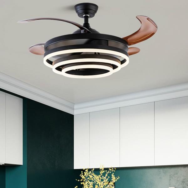 LED Fan Light Dining Room Living Room Bedroom LED with Electric Fan Light Invisible Ceiling Fan with Lights（WH-VLL-24)
