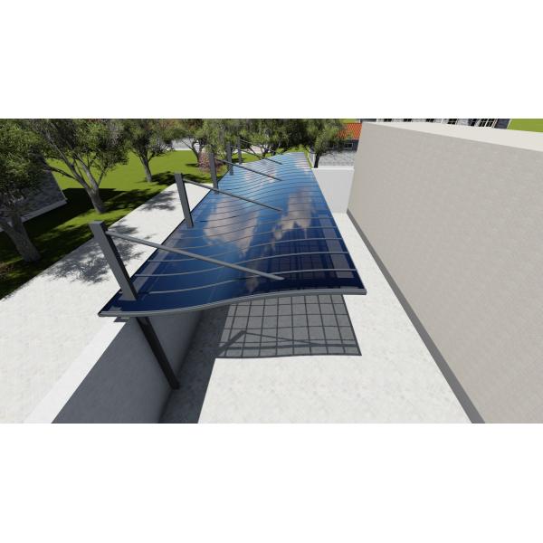 6063 T5 Outdoor Reinforced Aluminium Glass Canopy Powder Coating 4x4m