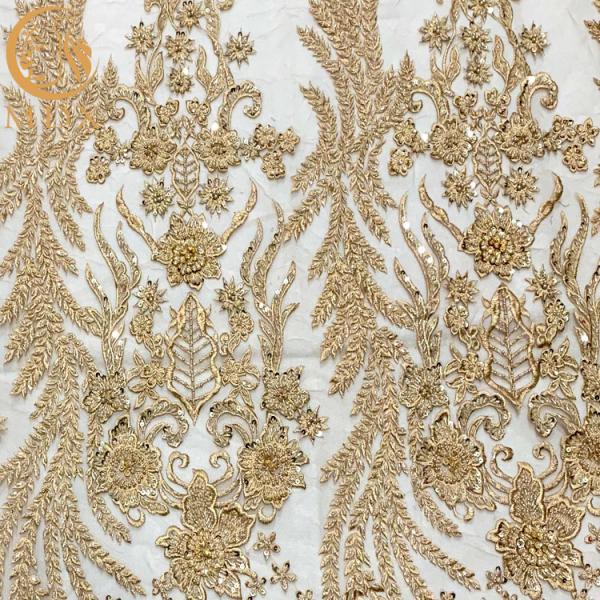 Luxury Gold Heavy Beaded Shiny Lace Fabric For Women Party Dresses