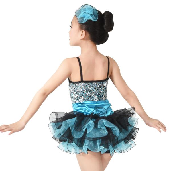 MiDee Costume Sequin Top Multi Colors Tires Tutus with Ruffled Hem Wide Waistbands Dance Competitions Dress for Girls.