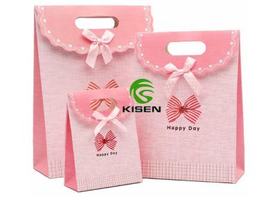 White Cardboard Gift Retail Paper Shopping Bags With Bowknot Ribbon Custom Logo