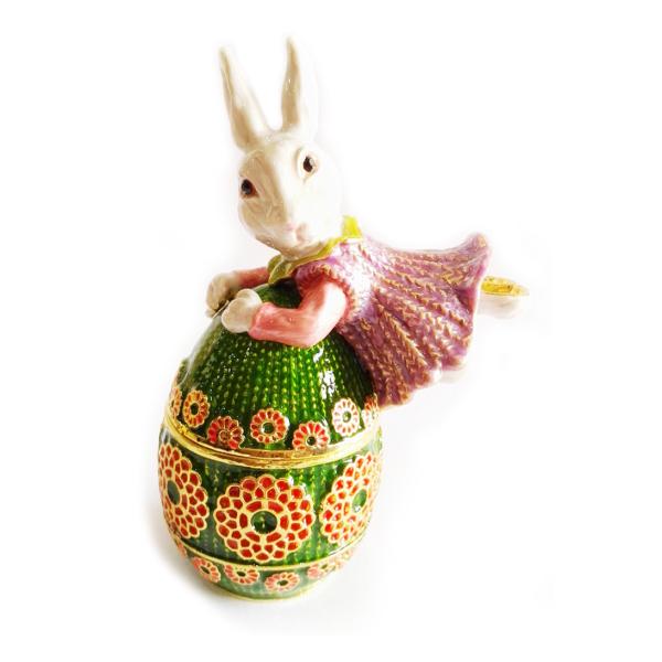 Easter Bunny Trinket Pill Box Rabbit Hinged Trinket Jewelry Box Bejeweled Ring Holder Rabbit Trinket Jewelry Box