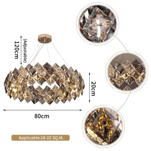 Led chandelier Living room decoration simple dimmer round hanging crystal lamp(WH-CY-184)