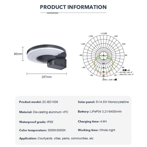Easy Install DC 3.2V Garden Solar Wall Lights , Solar Powered Yard Lamp 3000K 6500K