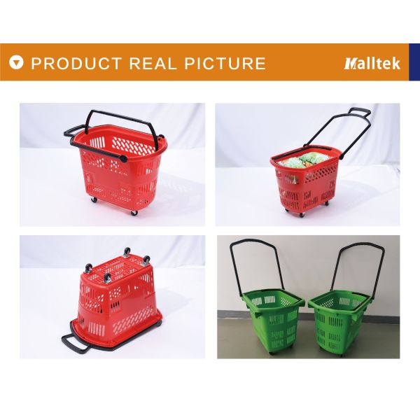 PU Wheels Rolling Shopping Baskets For Supermarket