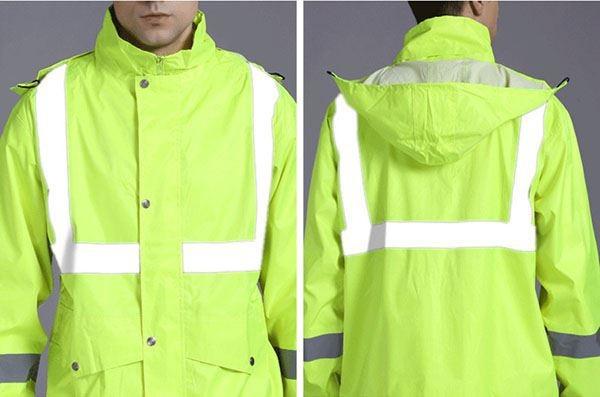 Reflective Raincoat, Classic Raincoat Waterproof Hi Vis Reflective Long Rain Jacket ANSI Class 3 Yellow, 4X-Large