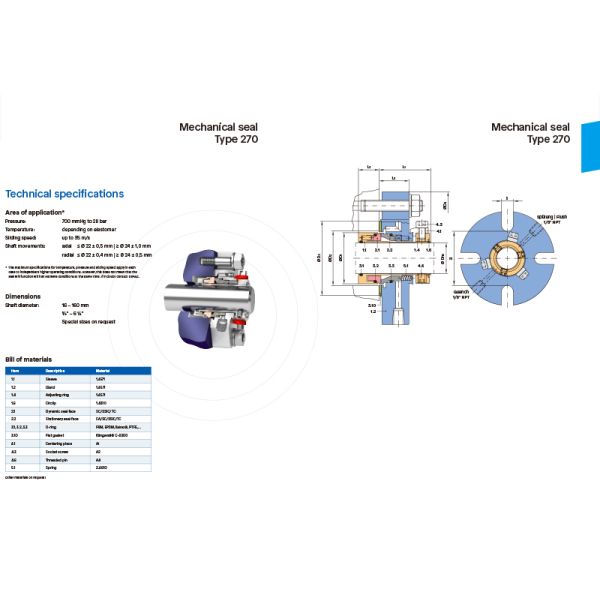 DEPAC Type 270 270R Stationary Single Cartridge Mechanical Seal for Pumps