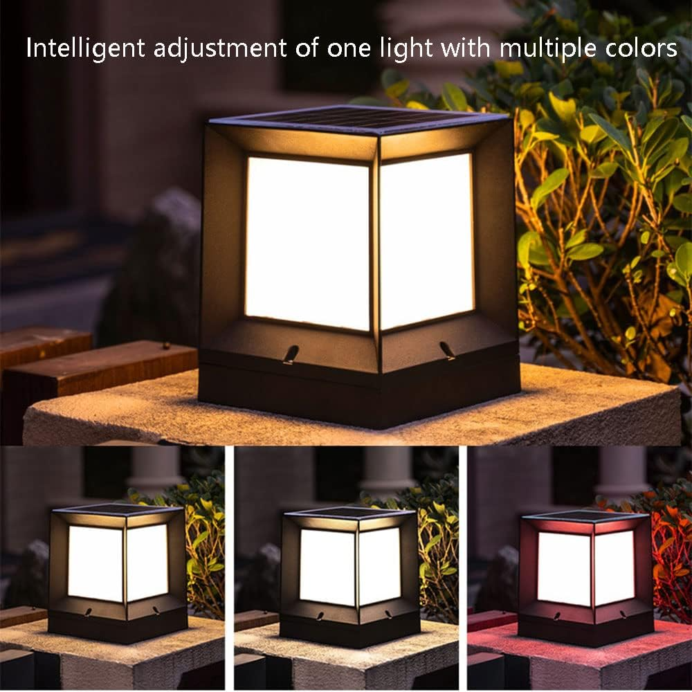 Smart Quad-Color Dimming Solar Pillar Light Outdoor Waterproof Villa Garden Solar Garden Fence Landscape Light