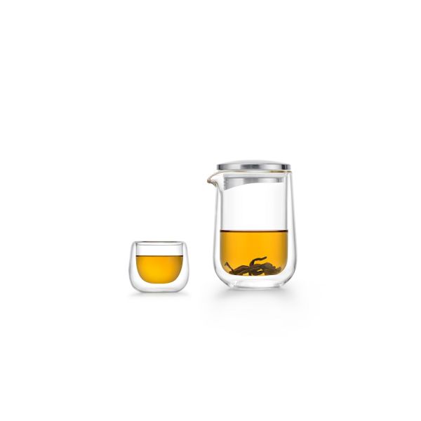 Creative Portable Double-Wall Borosilicate Glass Teapot Set 260ml Stainless Steel Lid Eco-Friendly Modern Transparent Travel