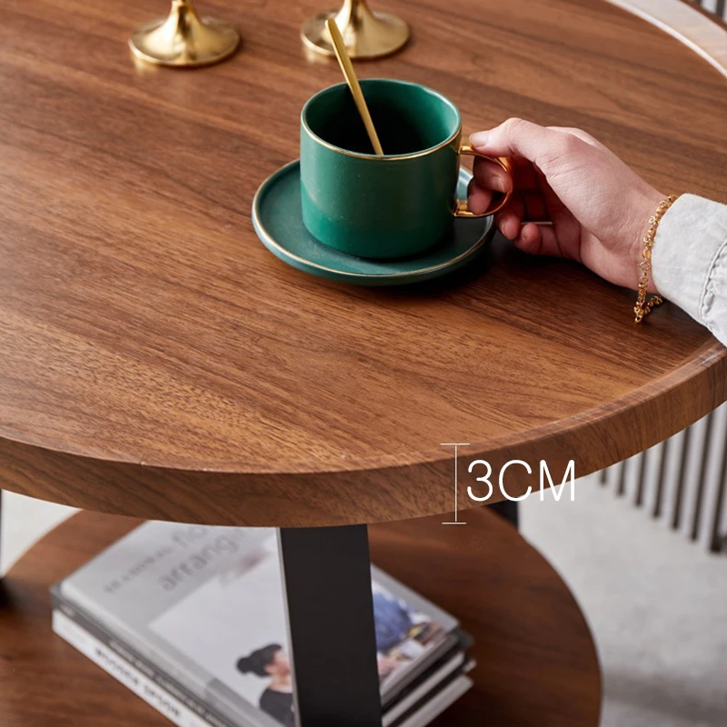 Living Room Wooden Round Double Side Coffee Table for Small Apartment Simple Computer Desk and Convenient Breakfast