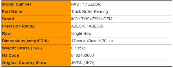 Separated Type NAST 17 ZZUUR Track Roller Cam Follower Bearing IKO / THK