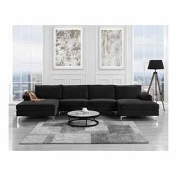 Velvet Chaise Modular Sectional Sofa Anti Abrasion Dark Blue Color