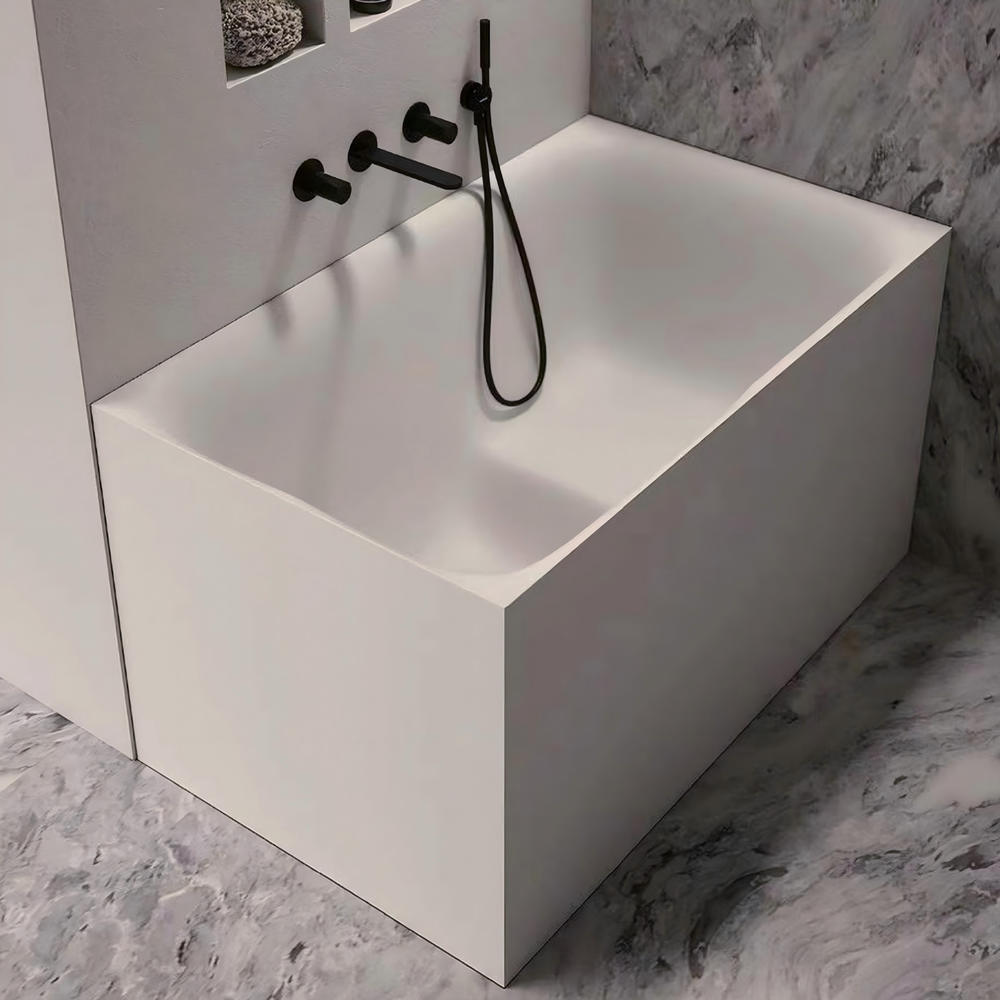 Luxury Bathroom rectangular Square Freestanding Tub Solid Surface Repairable