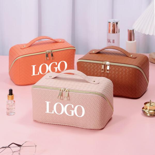 Customized New Arrival Luxury Portable Pu Large White Leather Travel Toiletry Storage Makeup Cosmetic Bags With Logo