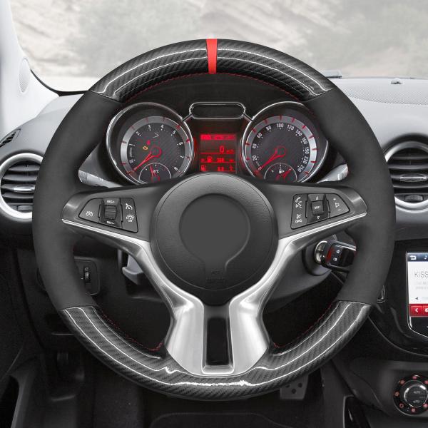 Modern Style DIY Hand Stitched Carbon Fiber Suede Stripe Steering Wheel Cover for Opel Adam 2012-2020