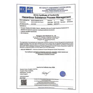DONGGUAN JINZE ELECTRONICS CO.,LTD. Certifications