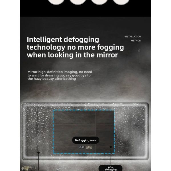 Modern Bathroom Rectangle Wall Mounted Smart Led Mirror With Time Display
