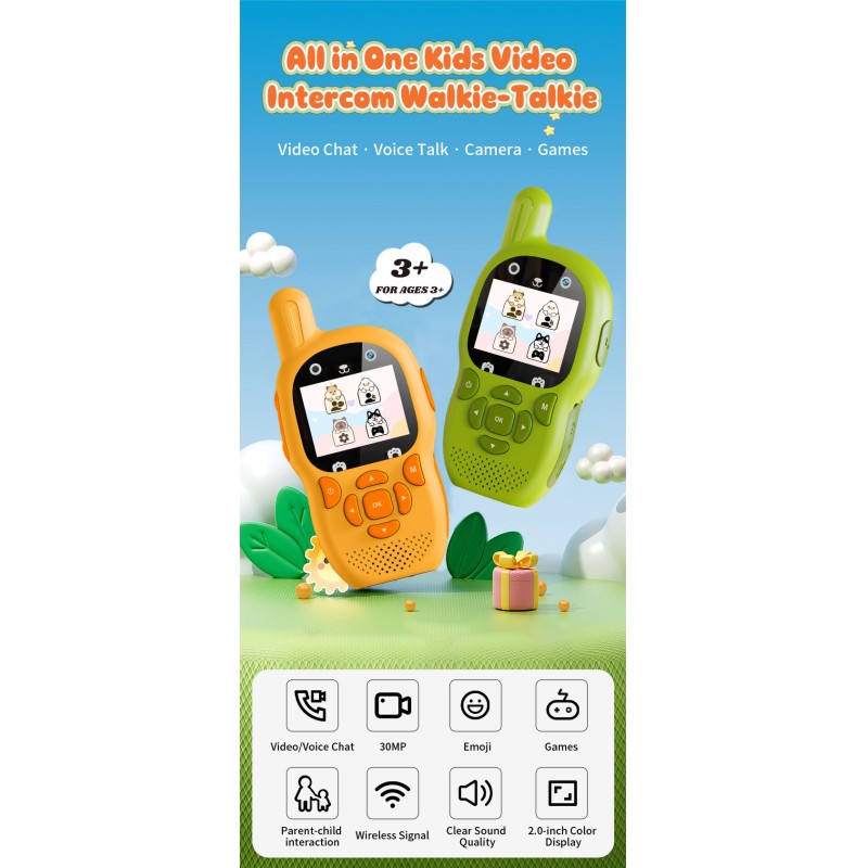 Brand New Children's Video Walkie Talkies Anti-Lost Design Long Range 500-1000mAh Battery Audio Interphone Funny Games Easy Use