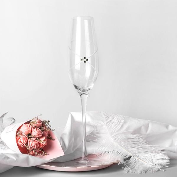 Custom LOGO Luxury Gold Cut Crystal Wedding Glass Gift Curved Stem Champagne Flutes