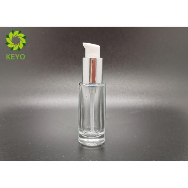 Clear 30ml Frosted Glass Bottle Foundation Cosmetics Packing With Silver Collar Pump
