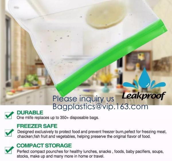 PEVA, Silicone, Reusable Storage Resealable Freezer Food Bags, Leak Proof Zip lockk Airtight lunch Container
