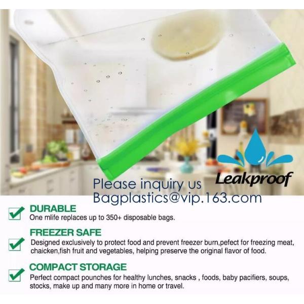 FOOD GRADE SILICONE: Strong, Thick 100% Durable Silicone Food Bags, Non-Toxic, Non-Leaching Hygienic And Reusable Food B