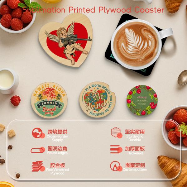 DIY Customized Wood Sublimation Blanks Coffee Cup Mats Drink Pads Plywood Car Coasters