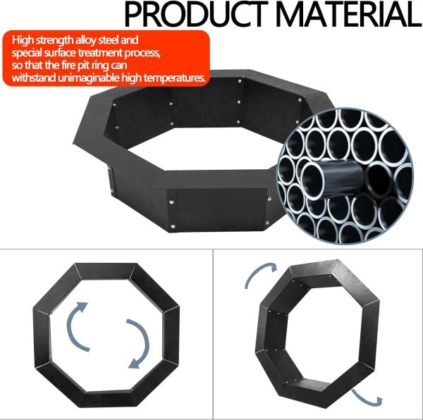 Heavy Duty Steel DIY Campfire Fire Pit Insert Ring Liner Octagon 38 Outer 30 Inner for Outdoor Patio Backyard Wit