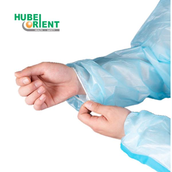 Синий/белый водонепроницаемый одноразовый медицинский плащ с синей лентой