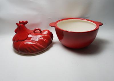 Rooster Shaped Ceramic Houseware Covered Baking Bowl Hand Painted Stoneware Earthenware