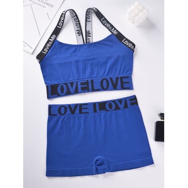 Wholesale High Quality Underwear Set Love Letter Waist Suspender Vest Ladies Boyshort Fashionable Matching Set for Women