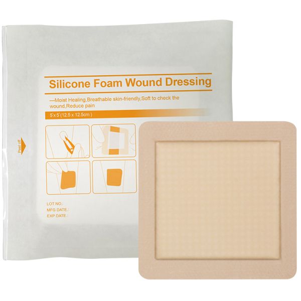 Self Adhesive Silicone Foam Dressing With Border Wound Bandage Pad 12.5x12.5cm