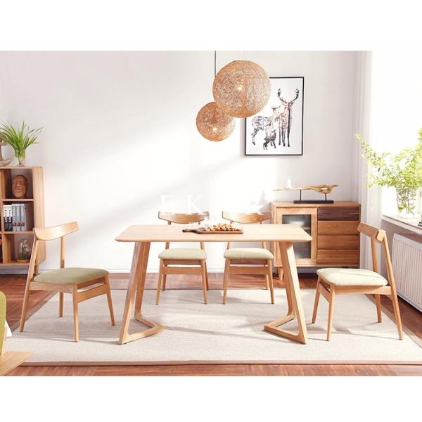 Modern Nordic Designs Furniture No Arm Oak Wooden With Seating Cushion Fabric Dining Chair