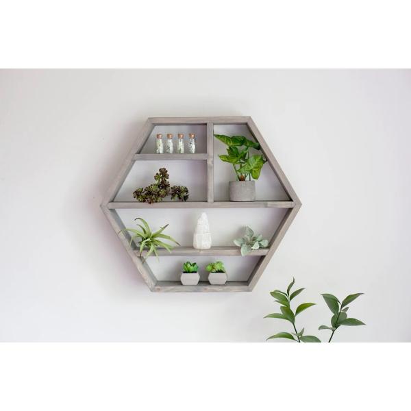 Home Decoration Solid Wood Hexagon Wall Mounted Floating Shelf Wooden Storage Shelves