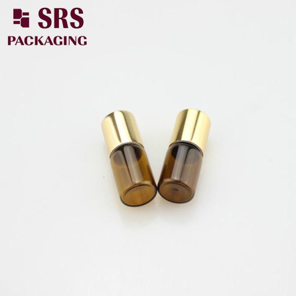 SRS empty 2ml amber mini glass perfume roll on bottle with aluminum cap