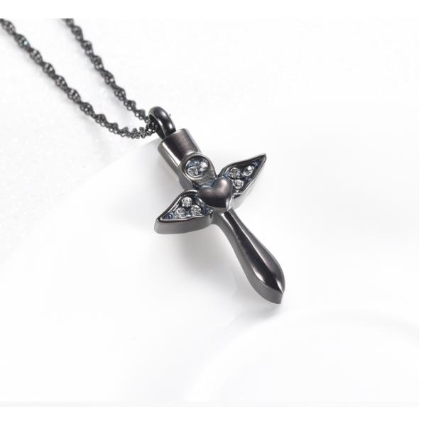 Stainless Steel Angel Wings Heart Cross Cremation Urn Pendant Necklace for Women/Men