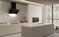 Armários de cozinha de melamina branca personalizados equipados com armário de lavatório de aço inoxidável