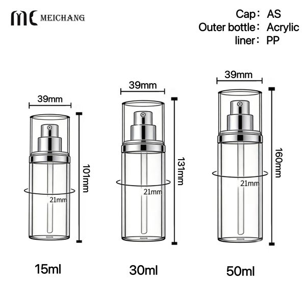 15ml/30ml/50ml Customizable High-Clarity Acrylic Airless Pump Bottle（MC-1604）