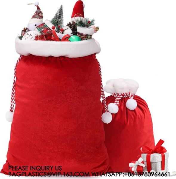 Velvet Bags With Drawstring Large Plush Santa Sack Christmas Gift Bags In 2 Size For Xmas Package Storage Bags
