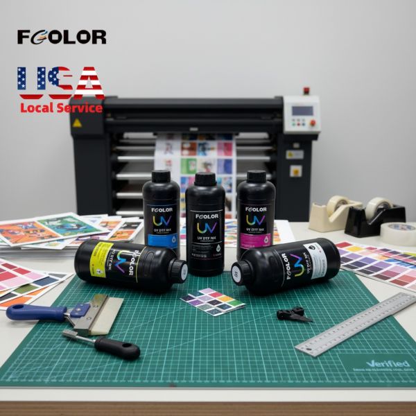 FCOLOR 1000ML UV DTF Printing Inks UV Transfer Stickers Tinta for AB Film Crystal Labeling Program Without Need Heat Pressure