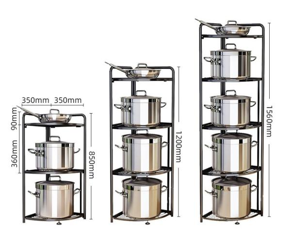 Do potenciômetro Multilayer do assoalho da cremalheira da cozinha do metal do agregado familiar prateleira de canto dobrável