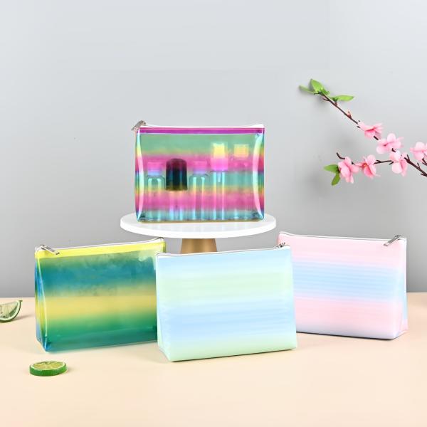 purse wallet, sustainable recyclable Transparent Hologram Cosmetic Bag Shiny Makeup Bag Clutch Handbag Waterproof Travel Wash Bag Toiletry Bag