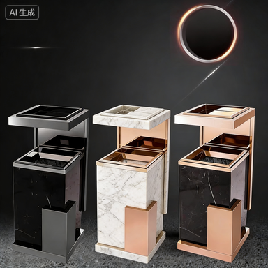 Freestanding Sanitary Bin with Ashtray for Hotel Lobbies - Marble & Stainless Steel Construction