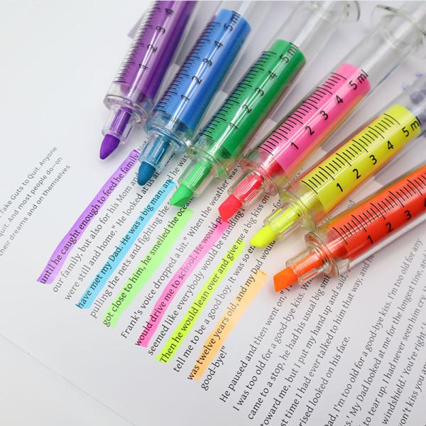 Fun Syringe-Shaped Highlighter Set Creative Marker Pen for Kids