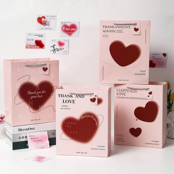 Bolsa de regalo gruesa para el Día de San Valentín, regalo exquisito, embalaje personalizado, impresión, bolsa de papel, bolso de mano